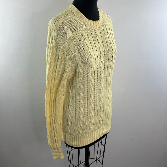 VINTAGE Alan Paine Yellow Sweater Cable Knit Crew Neck Raglan Sleeve Size Large - Picture 4 of 10